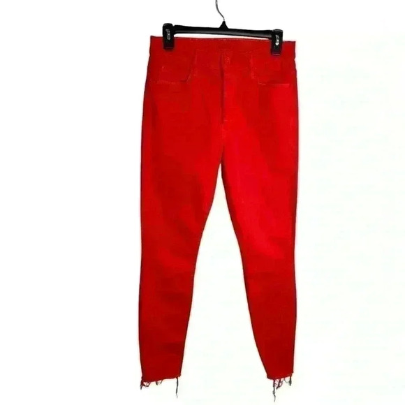 Mother the stunner ankle fray play date denim jeans in tomato red size 28 - Picture 2 of 15